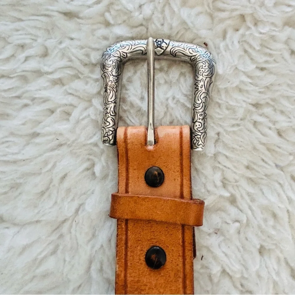 Vintage Embossed Leather Belt with Silver Buckle size 42